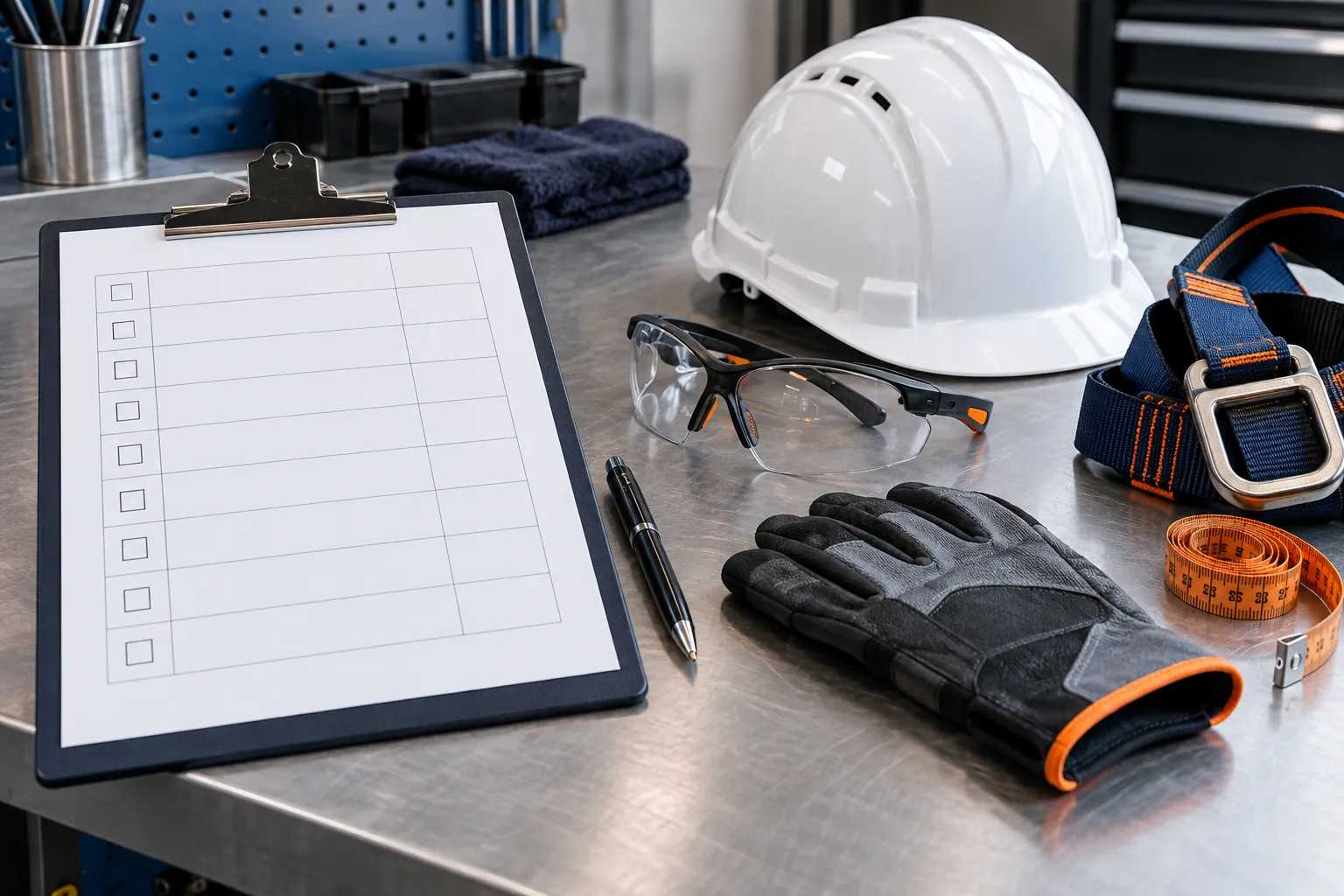 Contrôle d’un casque, de lunettes, de gants et de sangles à l’aide d’une liste de vérification