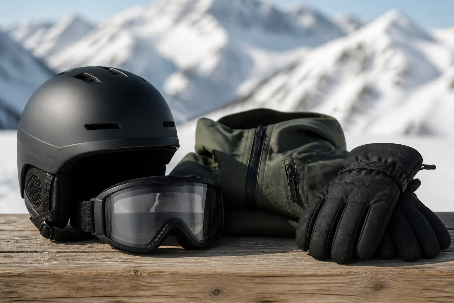Casque, masque et gants de protection pour les activités de glisse.