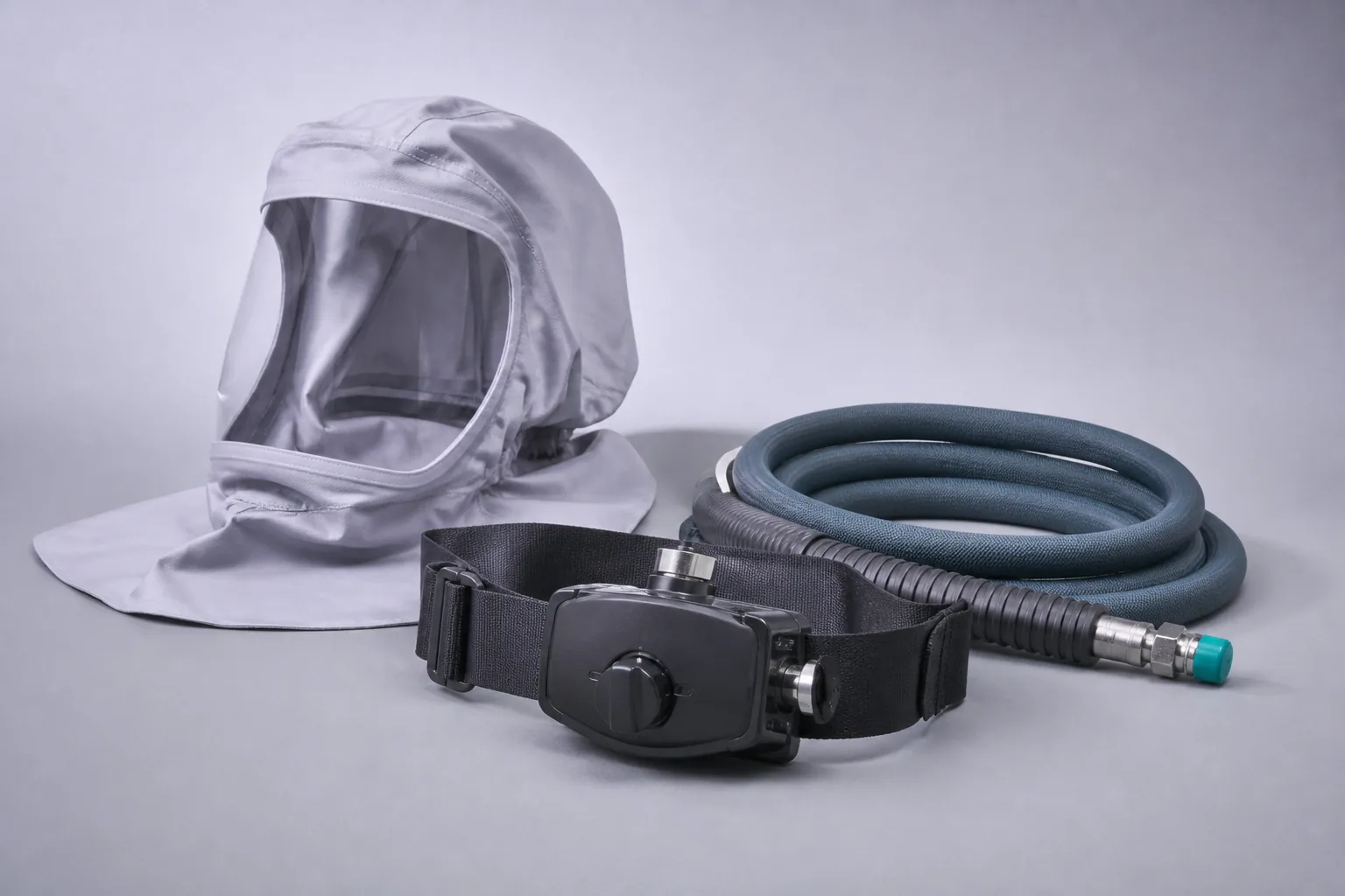Appareil respiratoire à adduction d’air comprimé avec flexible.