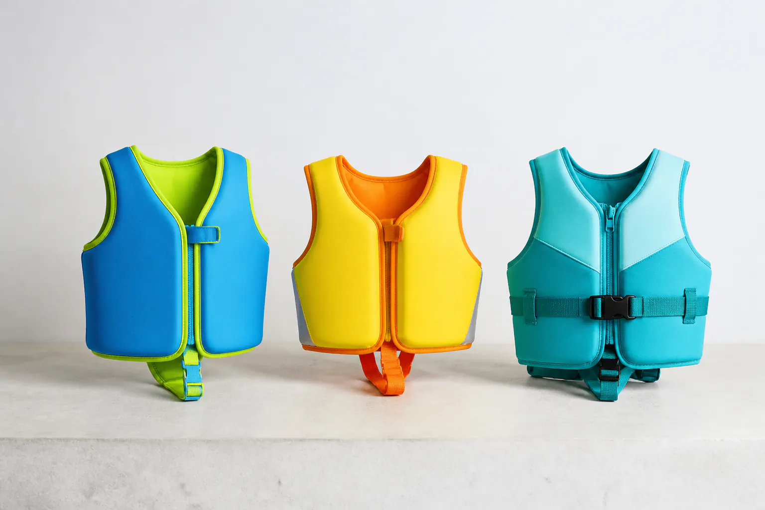 Aides à la flottabilité colorées pour l’apprentissage de la natation.