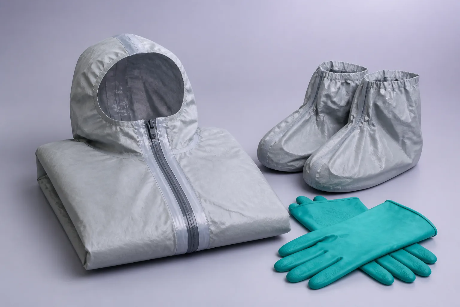 Combinaison de protection chimique avec accessoires.