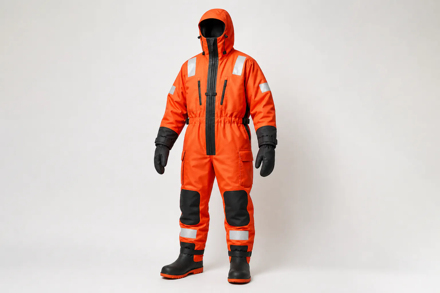 Combinaison de survie thermique en immersion avec capuche, gants et bottes.