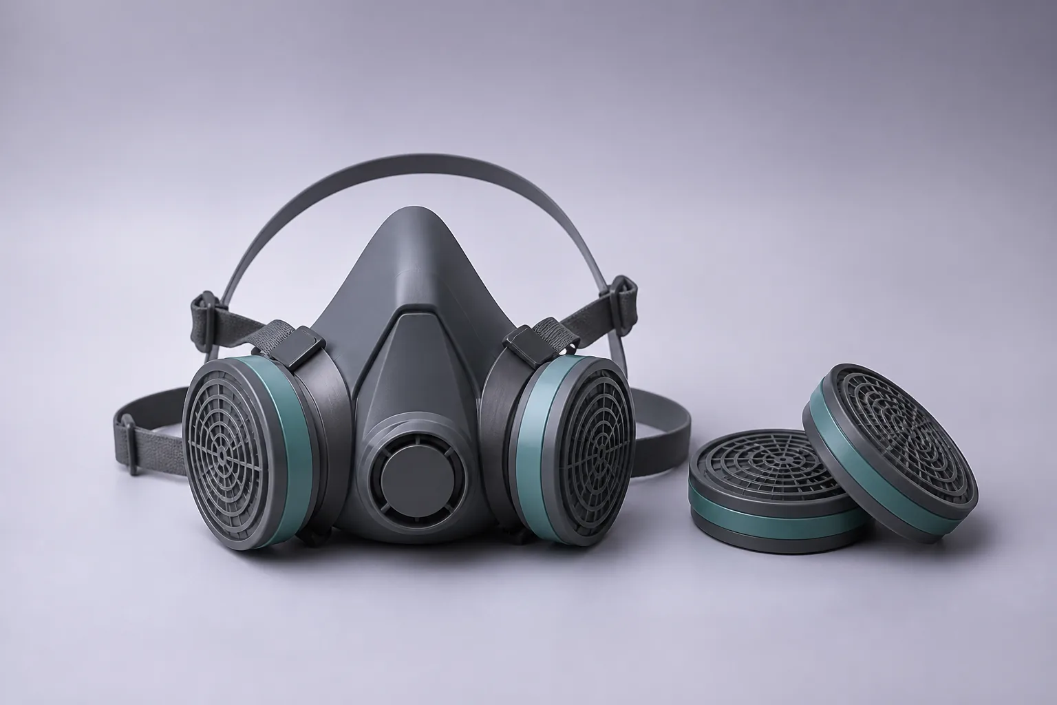 Demi-masque réutilisable avec cartouches filtrantes.