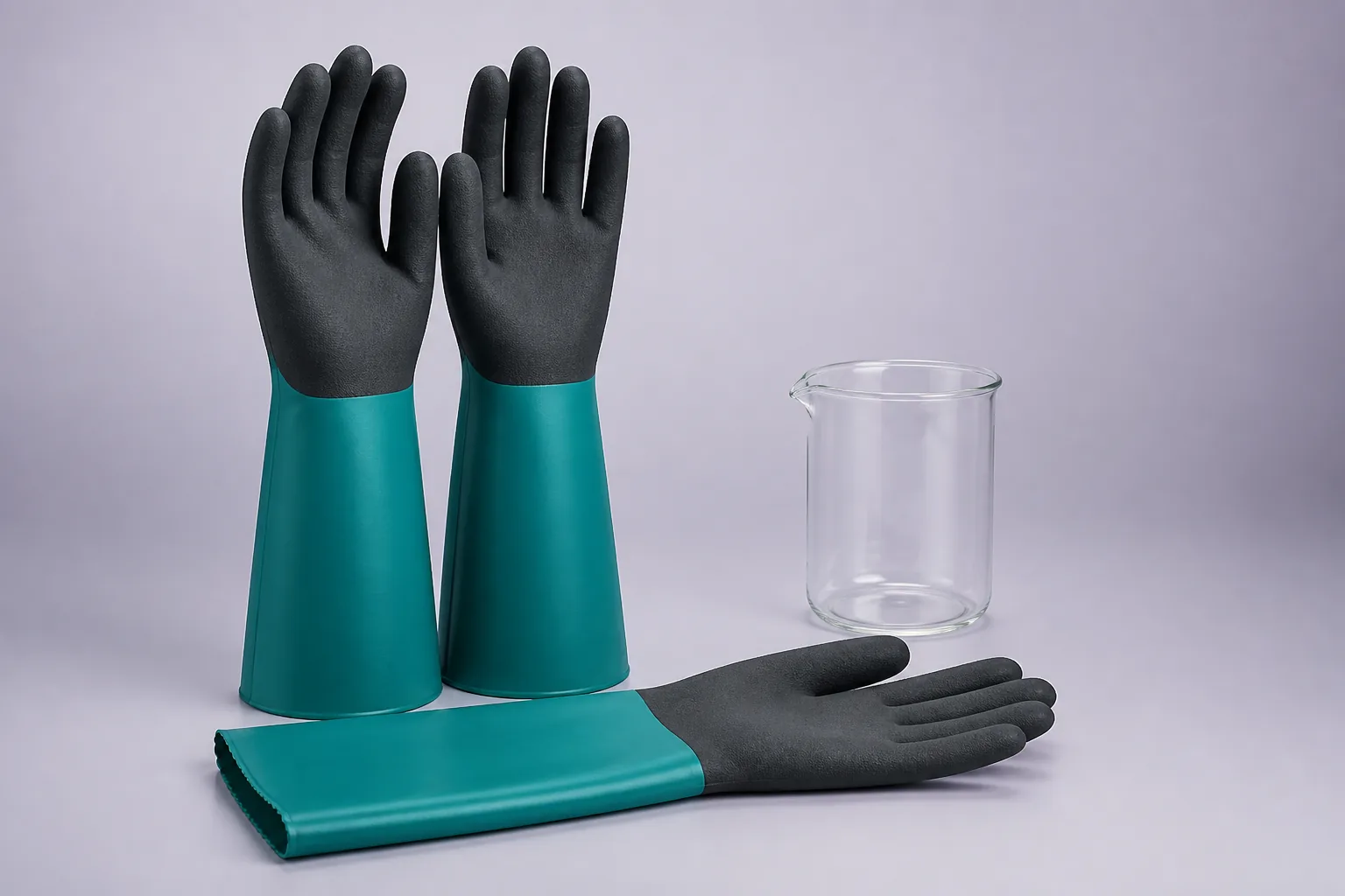 Gants à manchette longue pour la protection chimique.