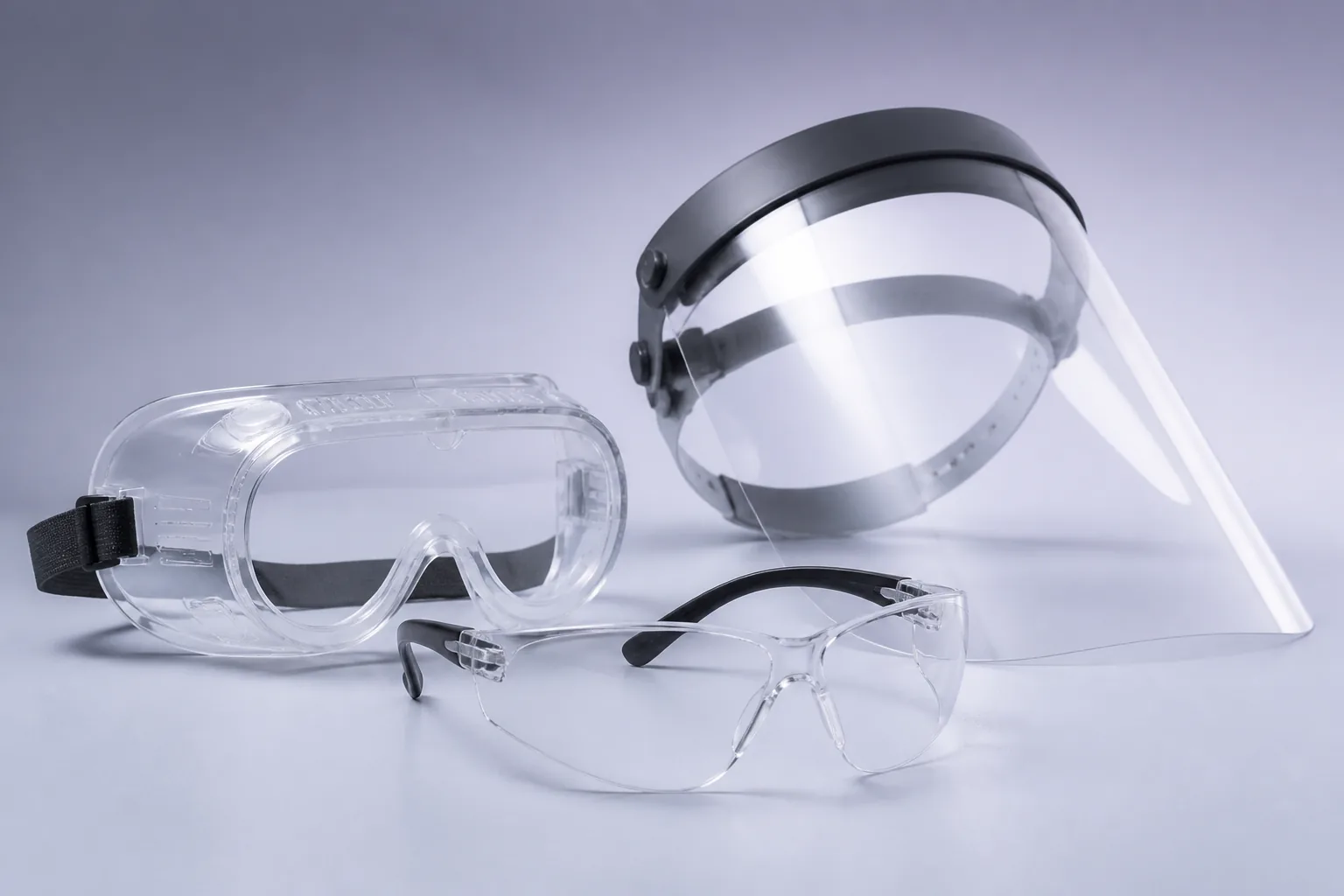 Lunettes, lunettes-masques et écran facial de protection.