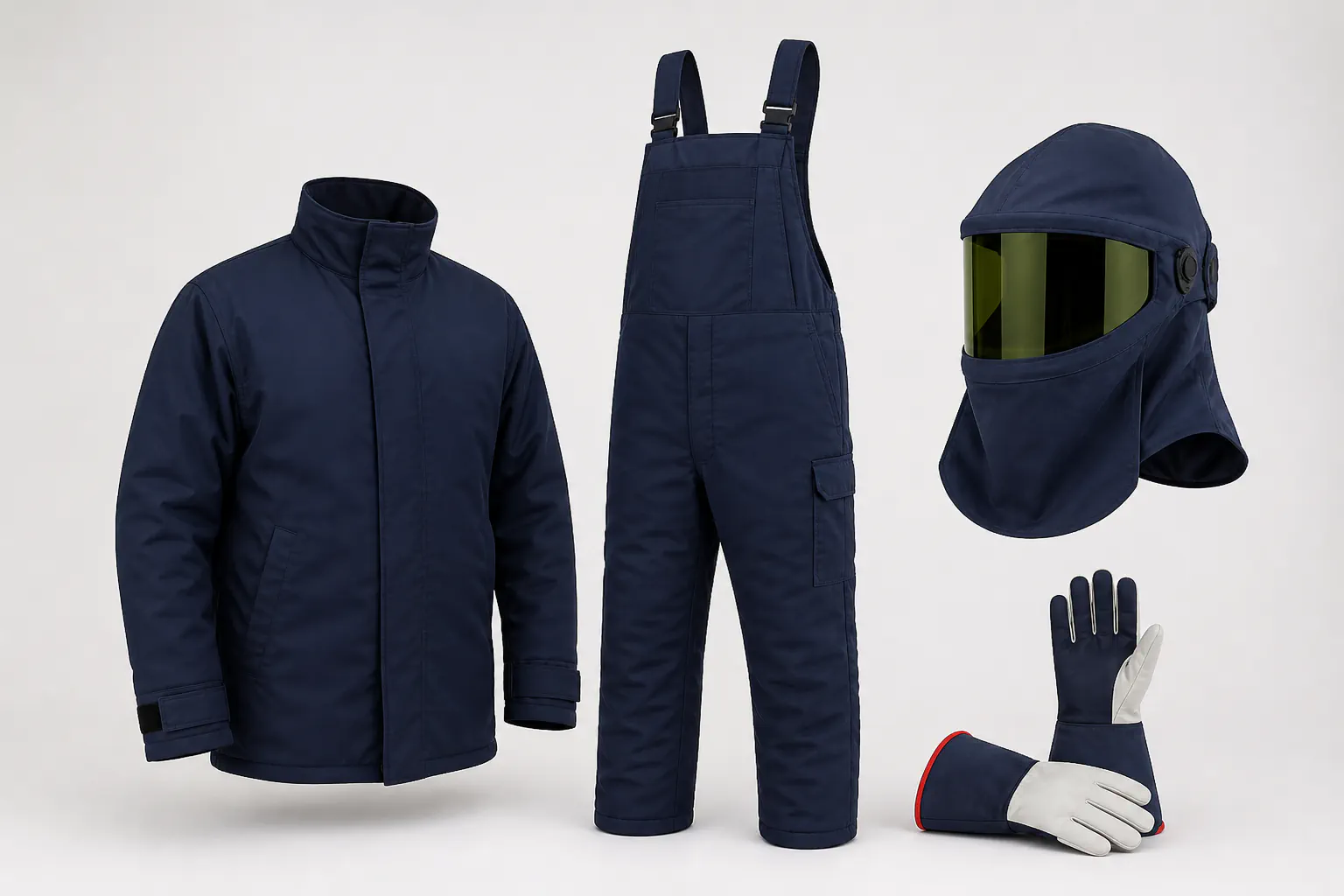 Tenue, cagoule et gants de protection contre l’arc électrique.