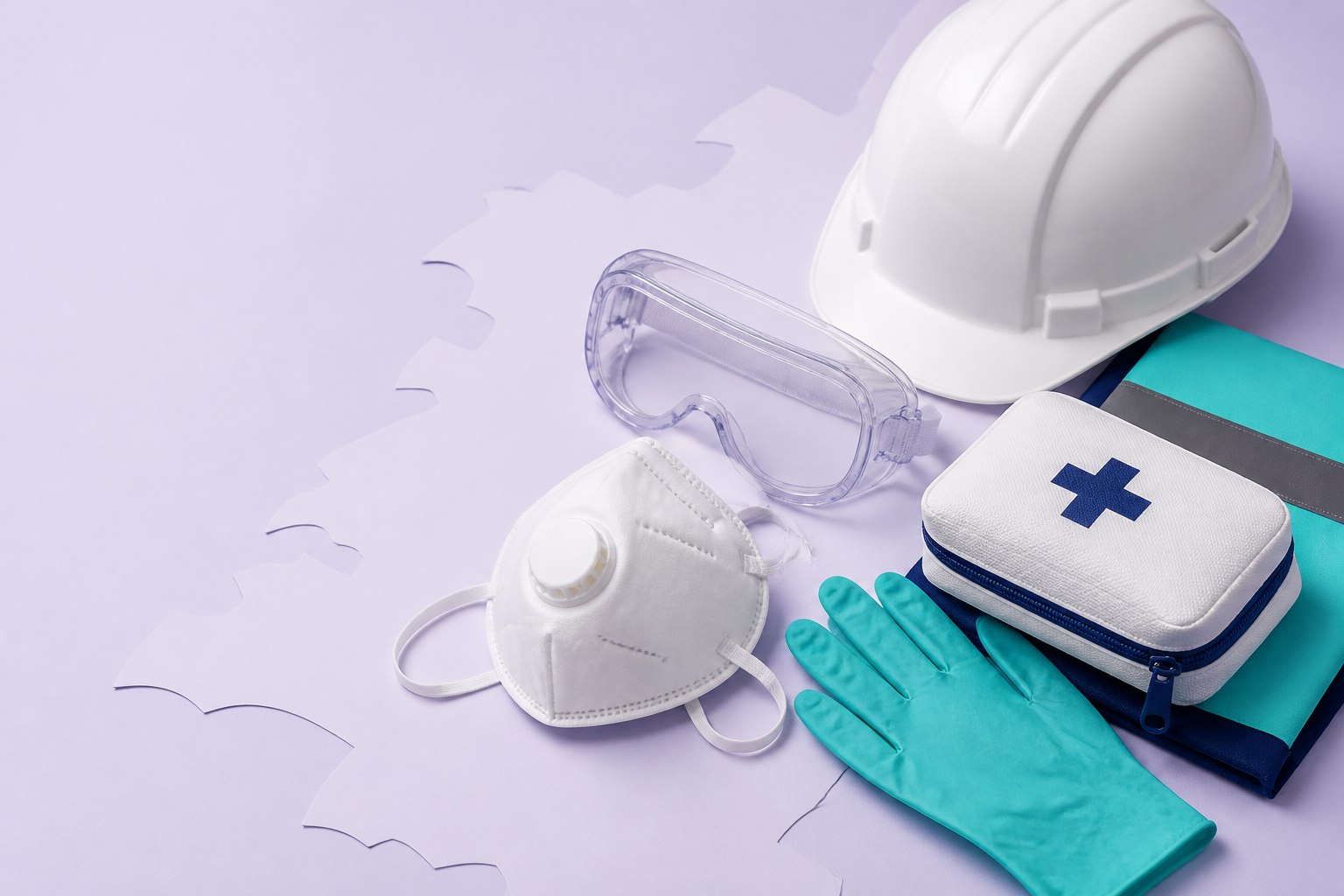 Équipements de protection génériques : casque, lunettes, masque, gants et trousse de premiers secours