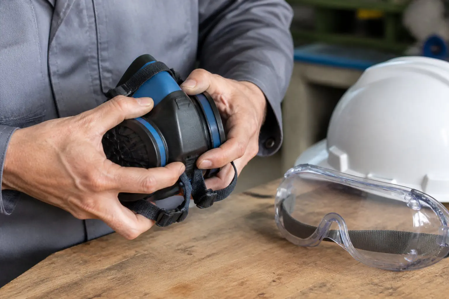 Professionnel vérifiant l’ajustement d’un masque respiratoire de protection