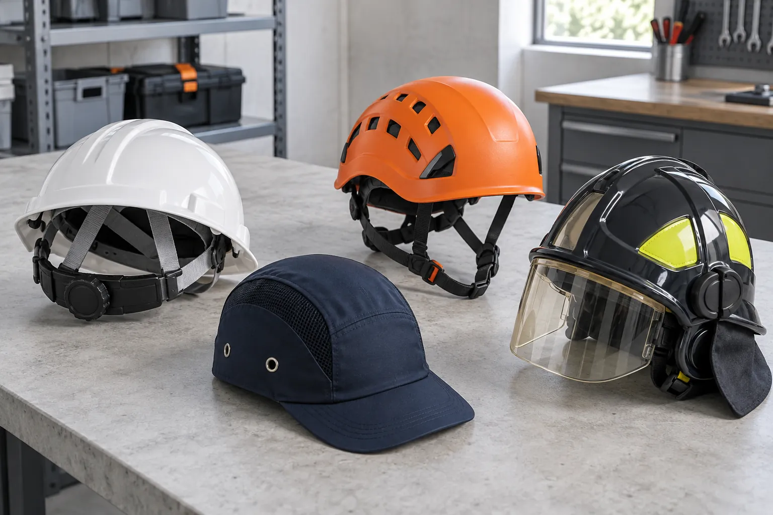 Casques de chantier, de travail en hauteur et d’intervention présentés pour comparaison